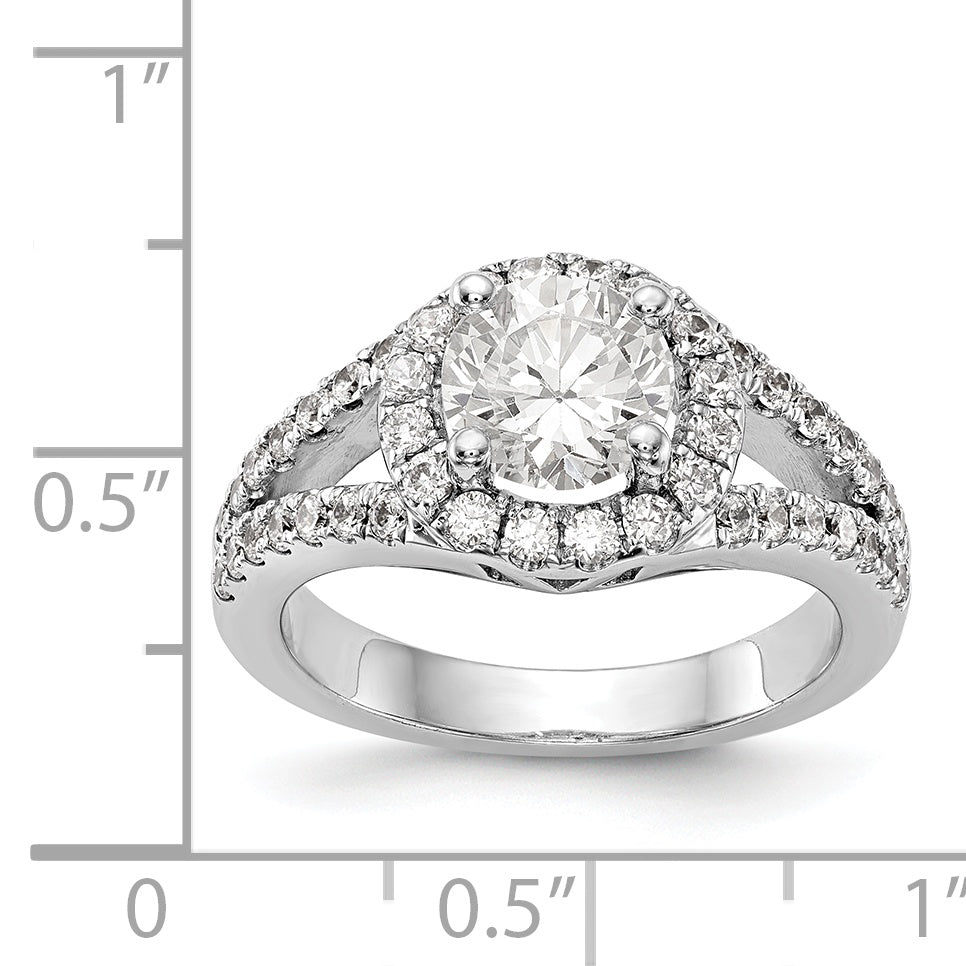 14K White Gold Round Simulated Diamond Halo Engagement Ring