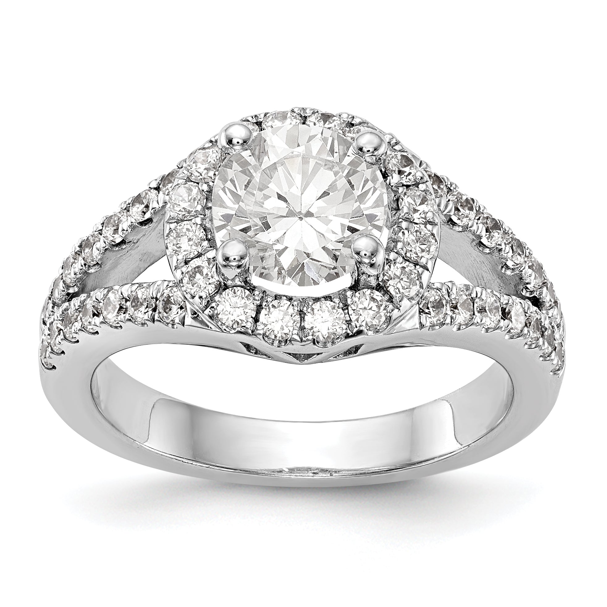 14K White Gold Round Simulated Diamond Halo Engagement Ring