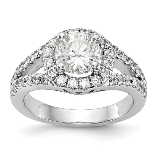 14K White Gold Round Simulated Diamond Halo Engagement Ring
