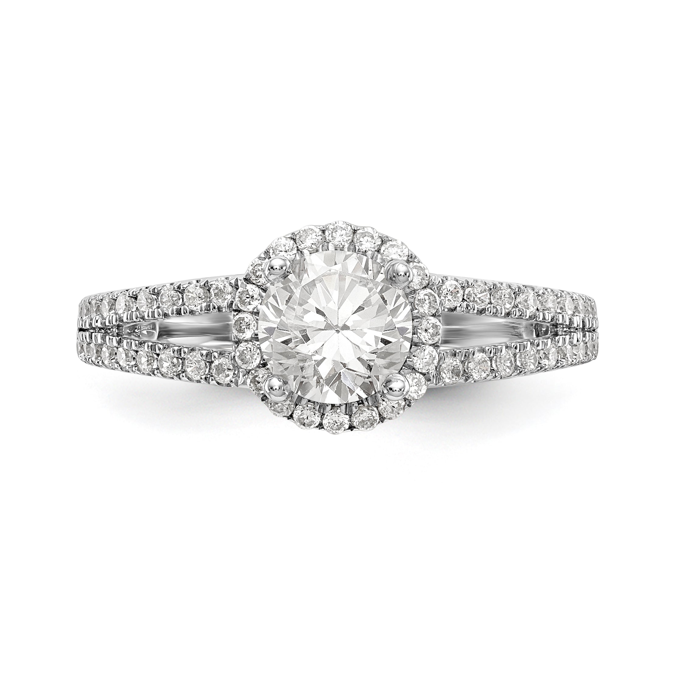 14K White Gold Round Simulated Diamond Halo Engagement Ring