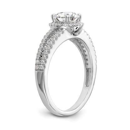 14K White Gold Round Simulated Diamond Halo Engagement Ring