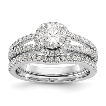 14K White Gold Round Simulated Diamond Halo Engagement Ring