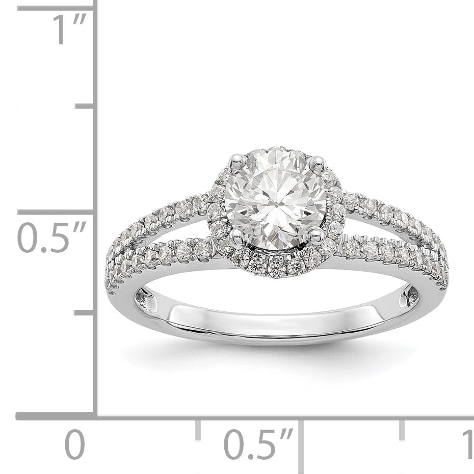 14K White Gold Round Simulated Diamond Halo Engagement Ring