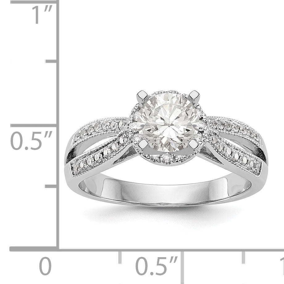 14KW Peg Set Simulated Diamond Round Halo Engagement Ring