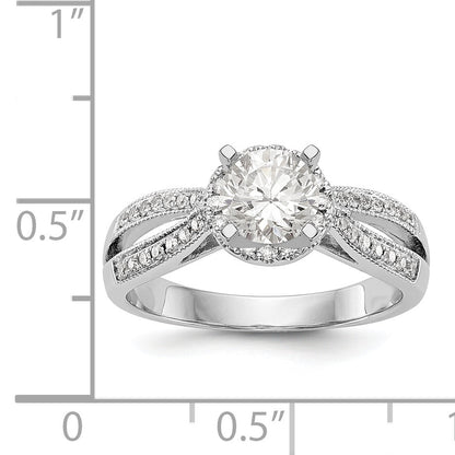 14KW Peg Set Simulated Diamond Round Halo Engagement Ring
