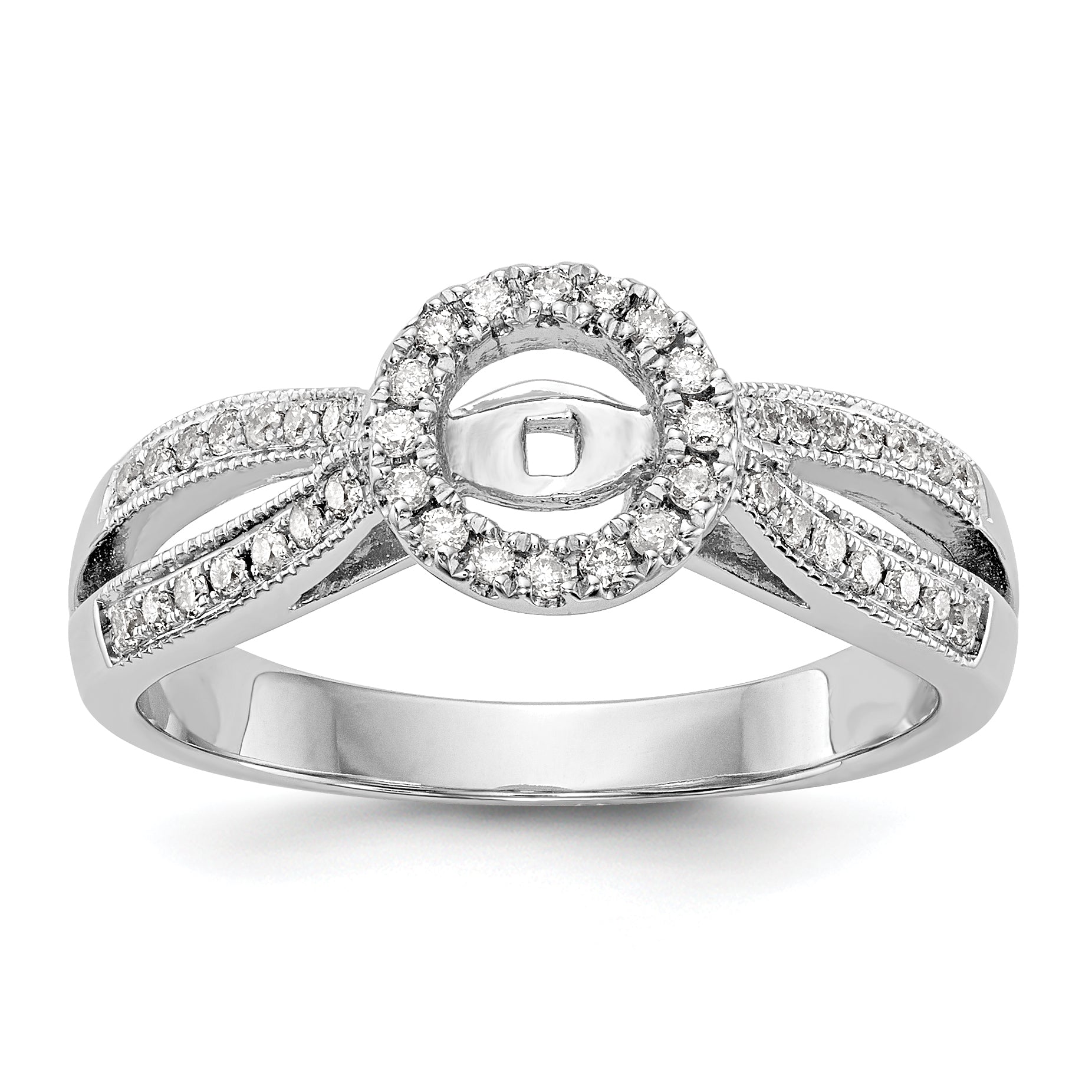 14KW Peg Set Simulated Diamond Round Halo Engagement Ring