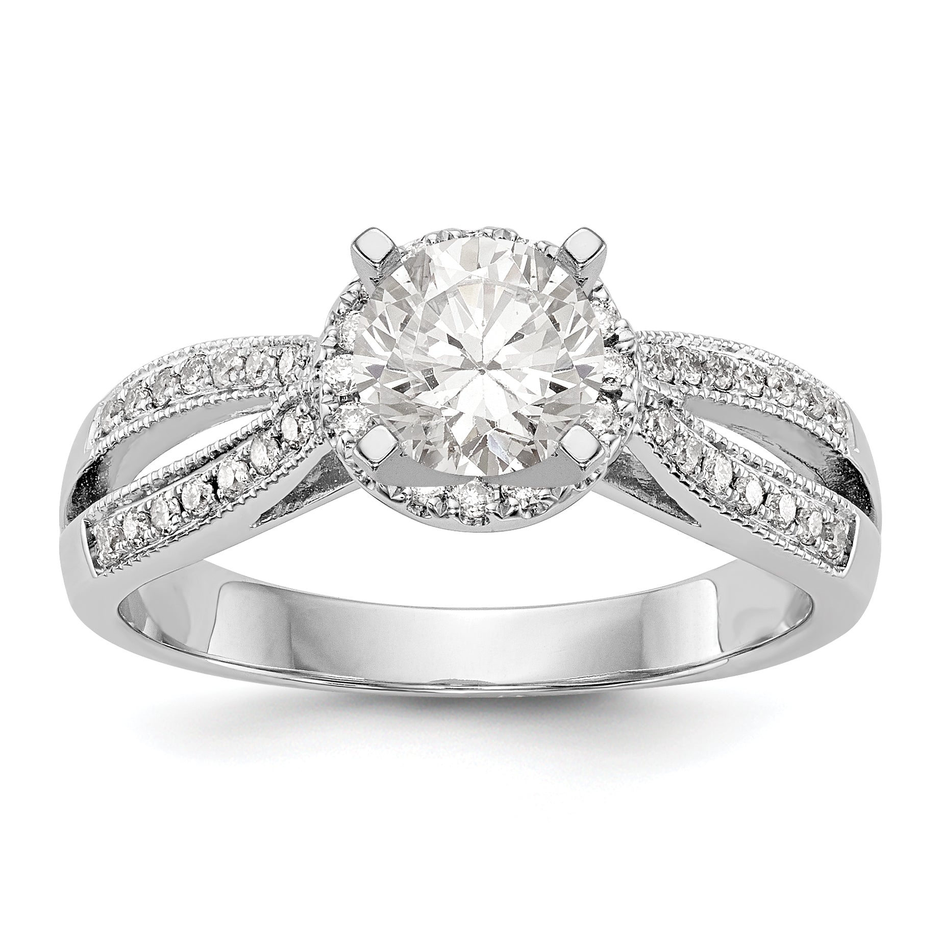 14KW Peg Set Simulated Diamond Round Halo Engagement Ring