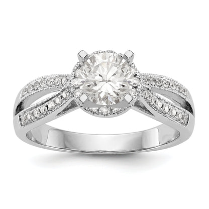 14KW Peg Set Simulated Diamond Round Halo Engagement Ring