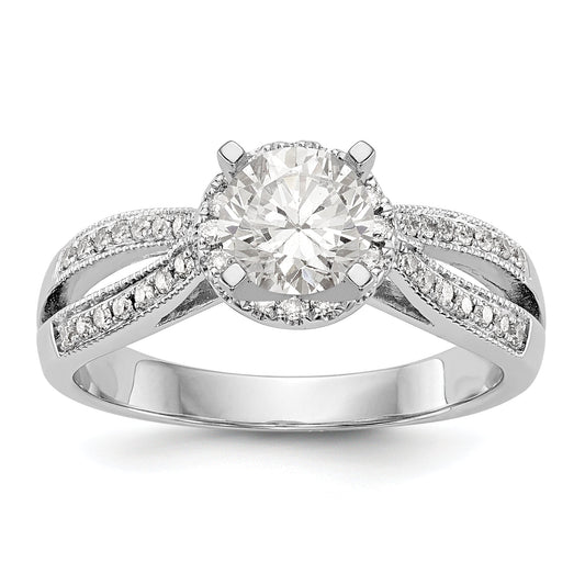 14KW Peg Set Simulated Diamond Round Halo Engagement Ring