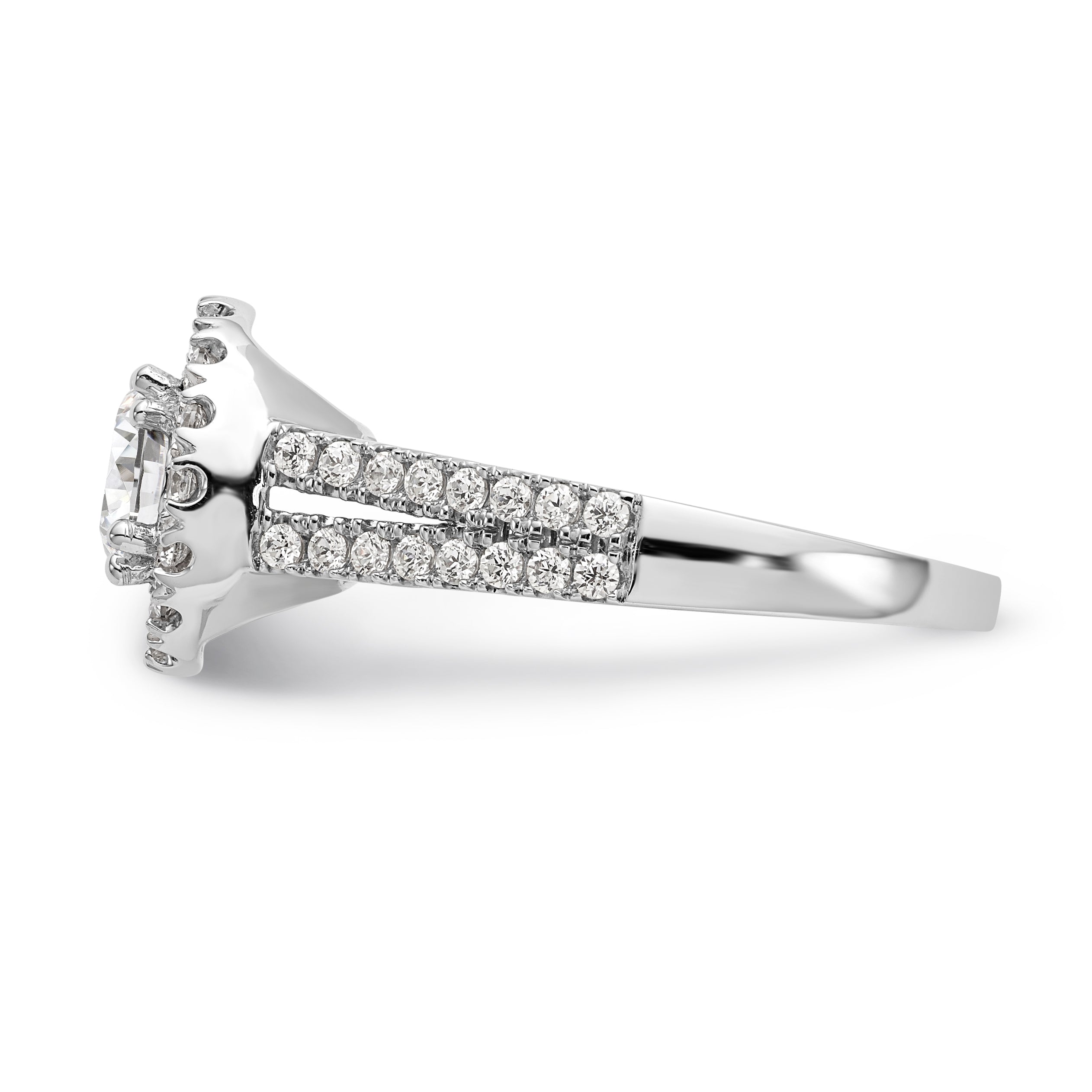 14K White Gold Round Simulated Diamond Halo Engagement Ring