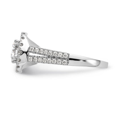 14K White Gold Round Simulated Diamond Halo Engagement Ring
