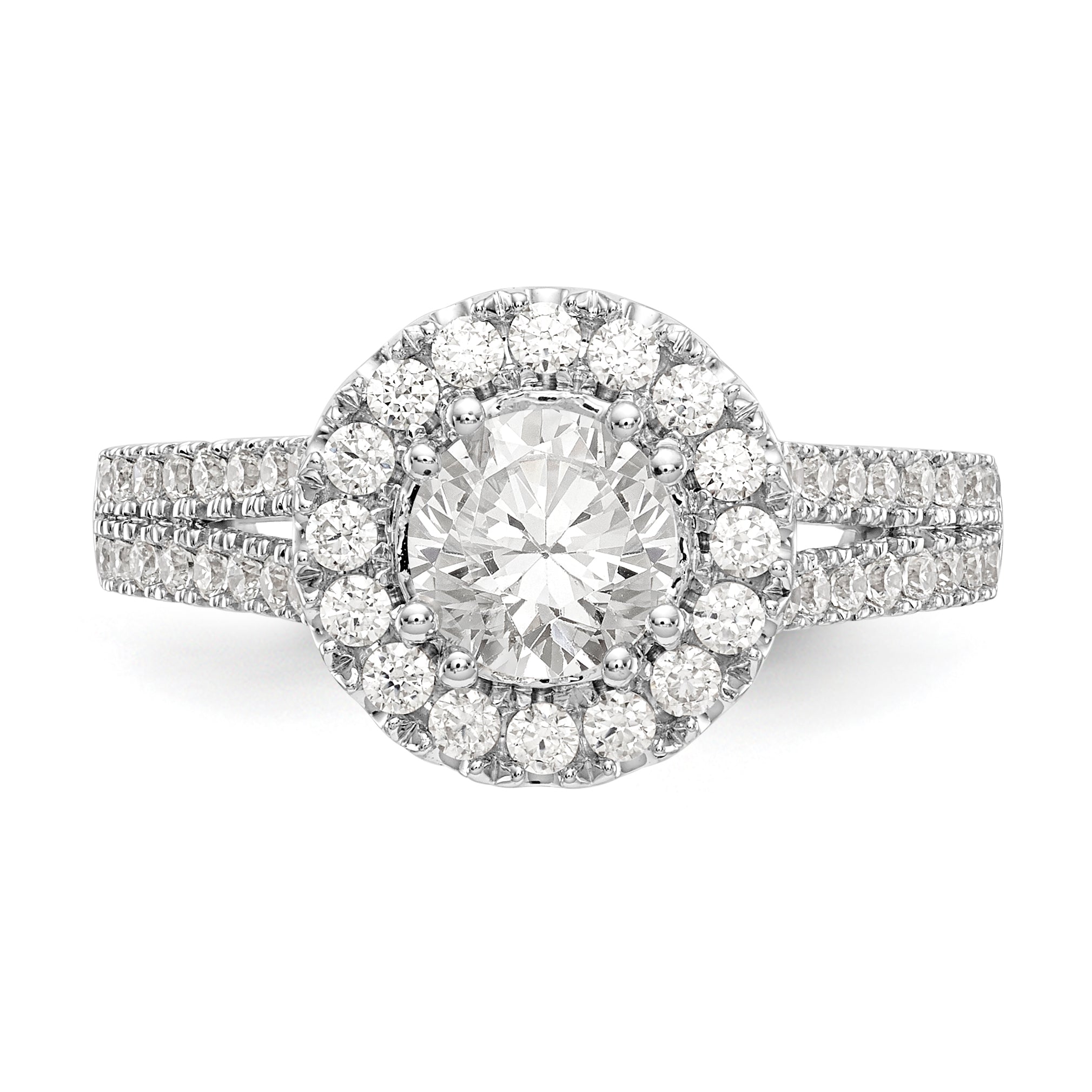 14K White Gold Round Simulated Diamond Halo Engagement Ring