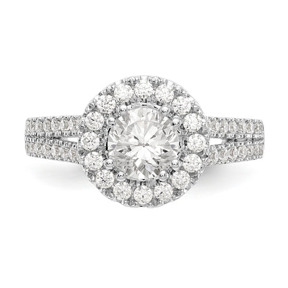 14K White Gold Round Simulated Diamond Halo Engagement Ring
