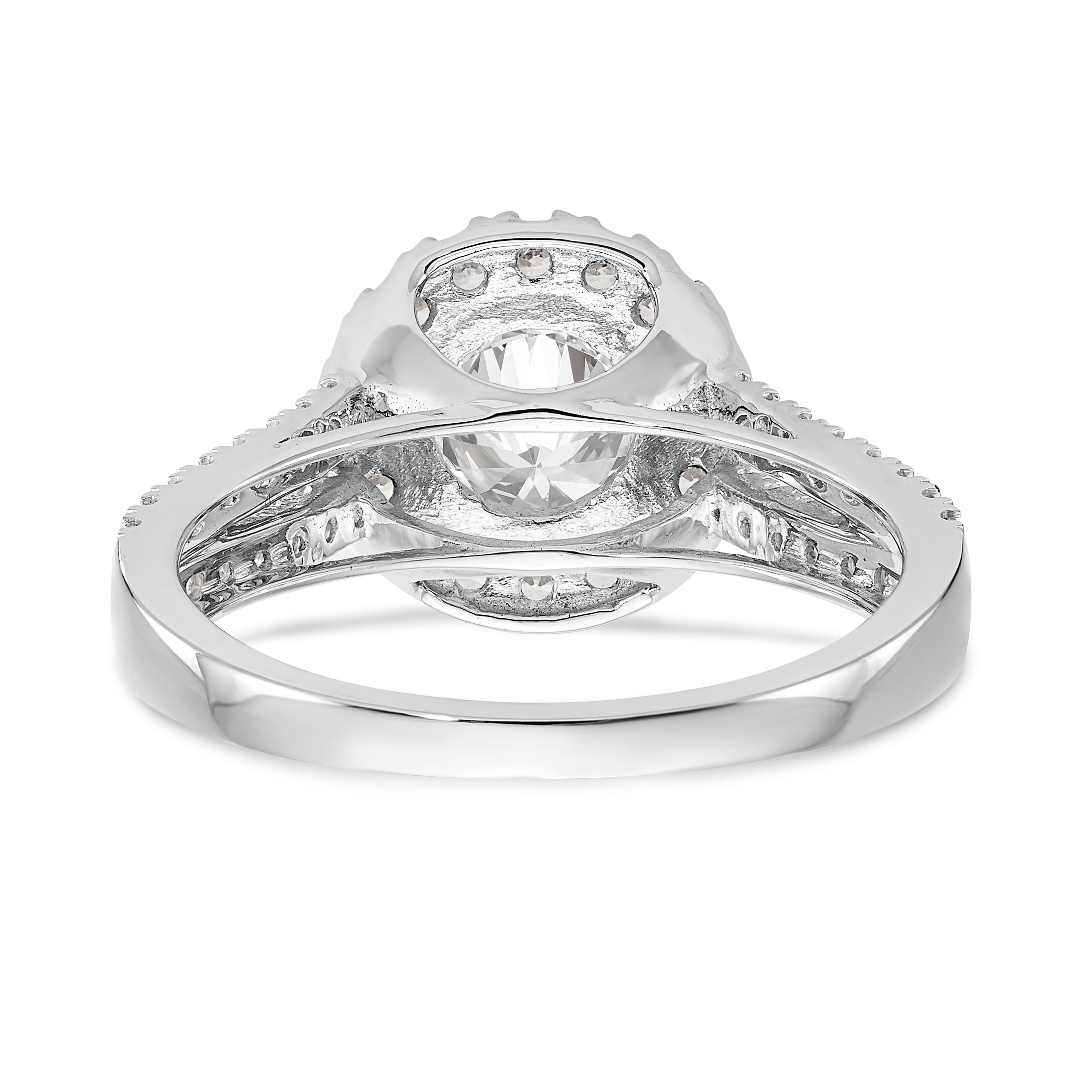14K White Gold Round Simulated Diamond Halo Engagement Ring