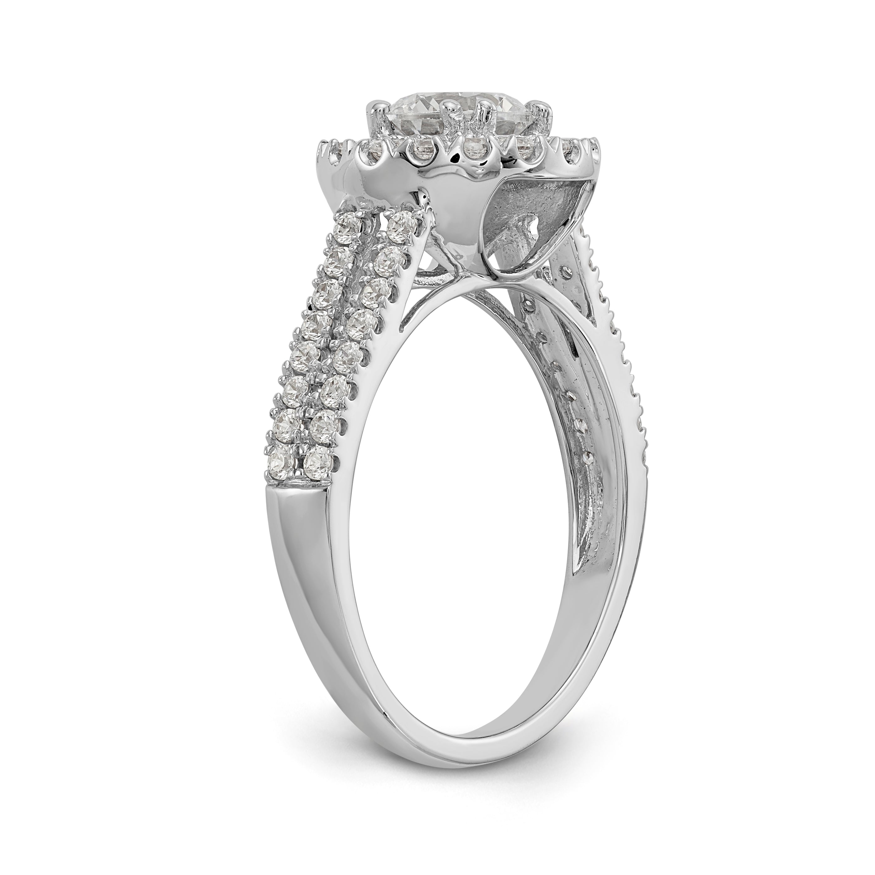 14K White Gold Round Simulated Diamond Halo Engagement Ring