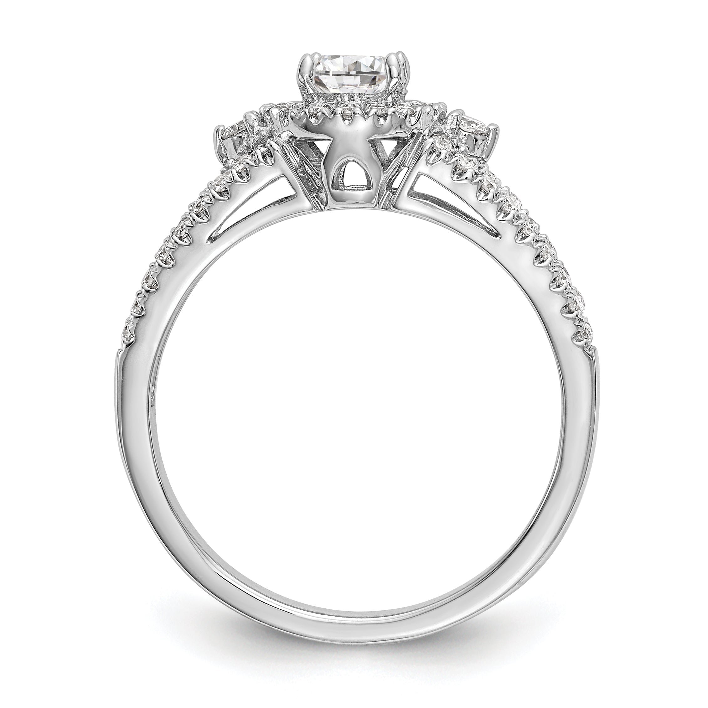 14K White Gold Round Simulated Diamond Halo Engagement Ring