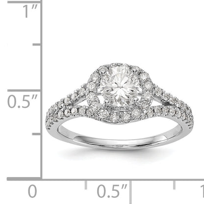 14K White Gold Round Simulated Diamond Halo Engagement Ring