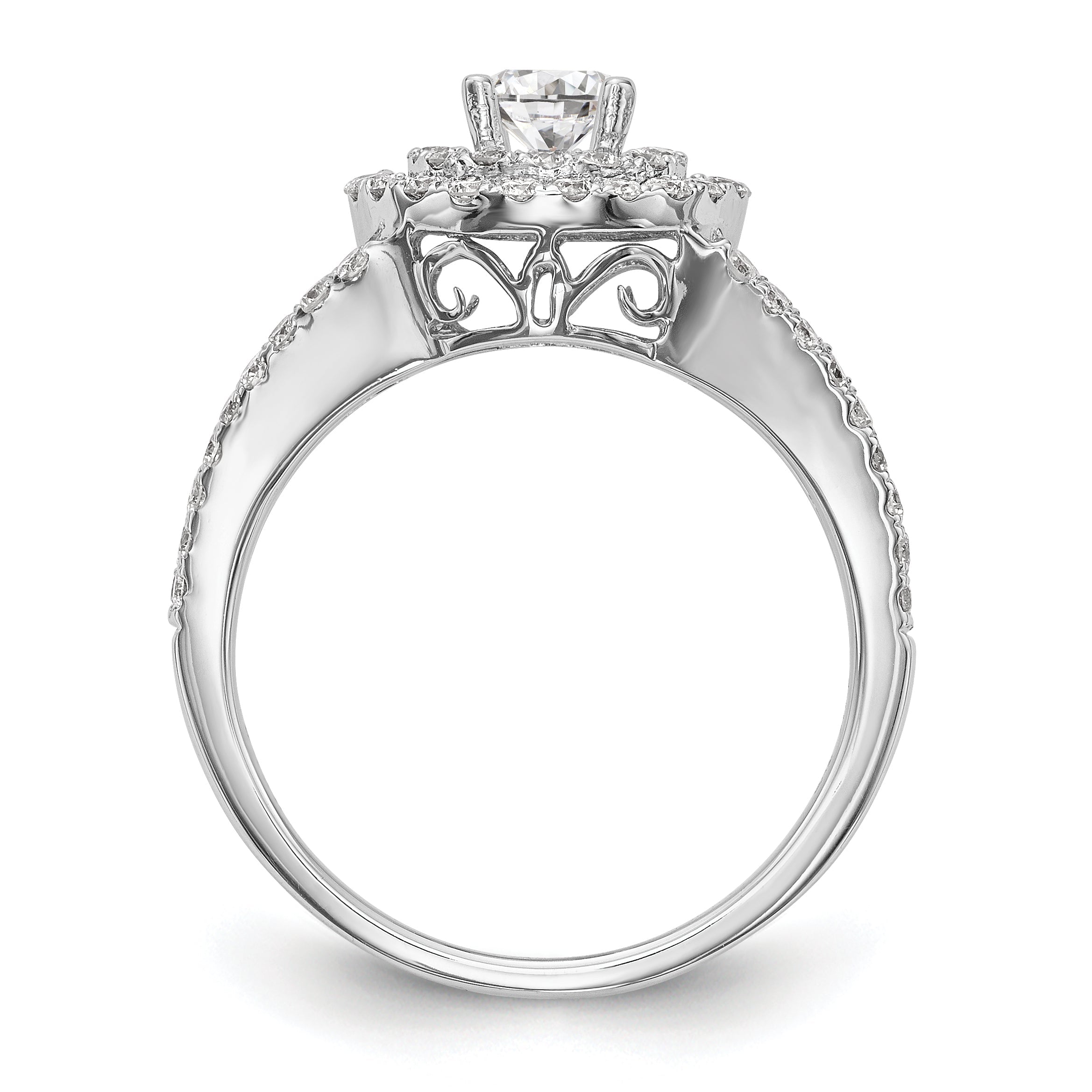 14KW Round Simulated Diamond Double Halo Engagement Ring