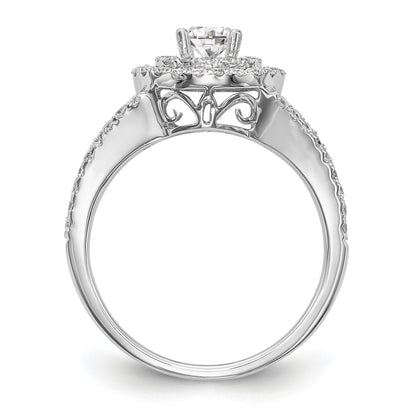 14KW Round Simulated Diamond Double Halo Engagement Ring