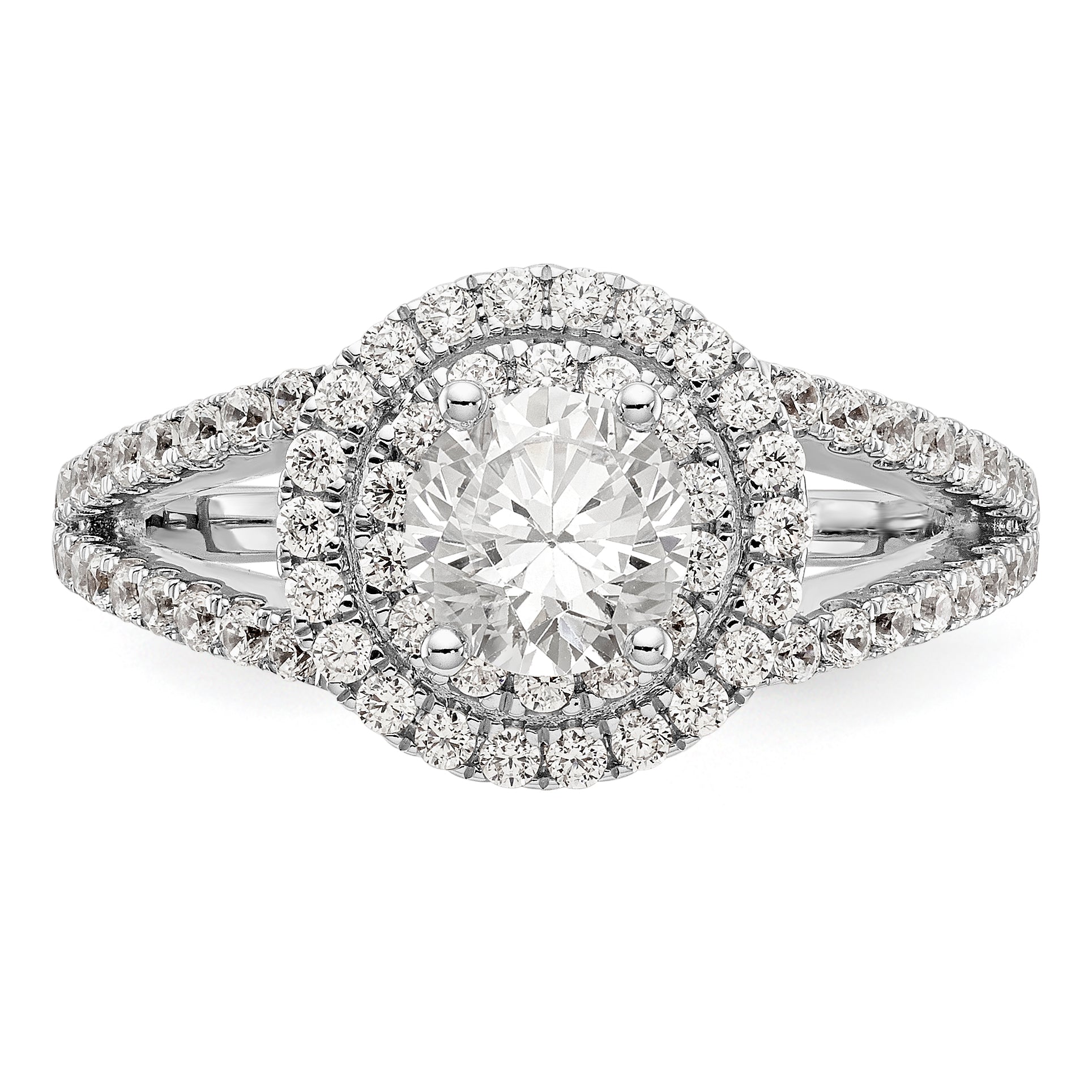 14KW Round Simulated Diamond Double Halo Engagement Ring