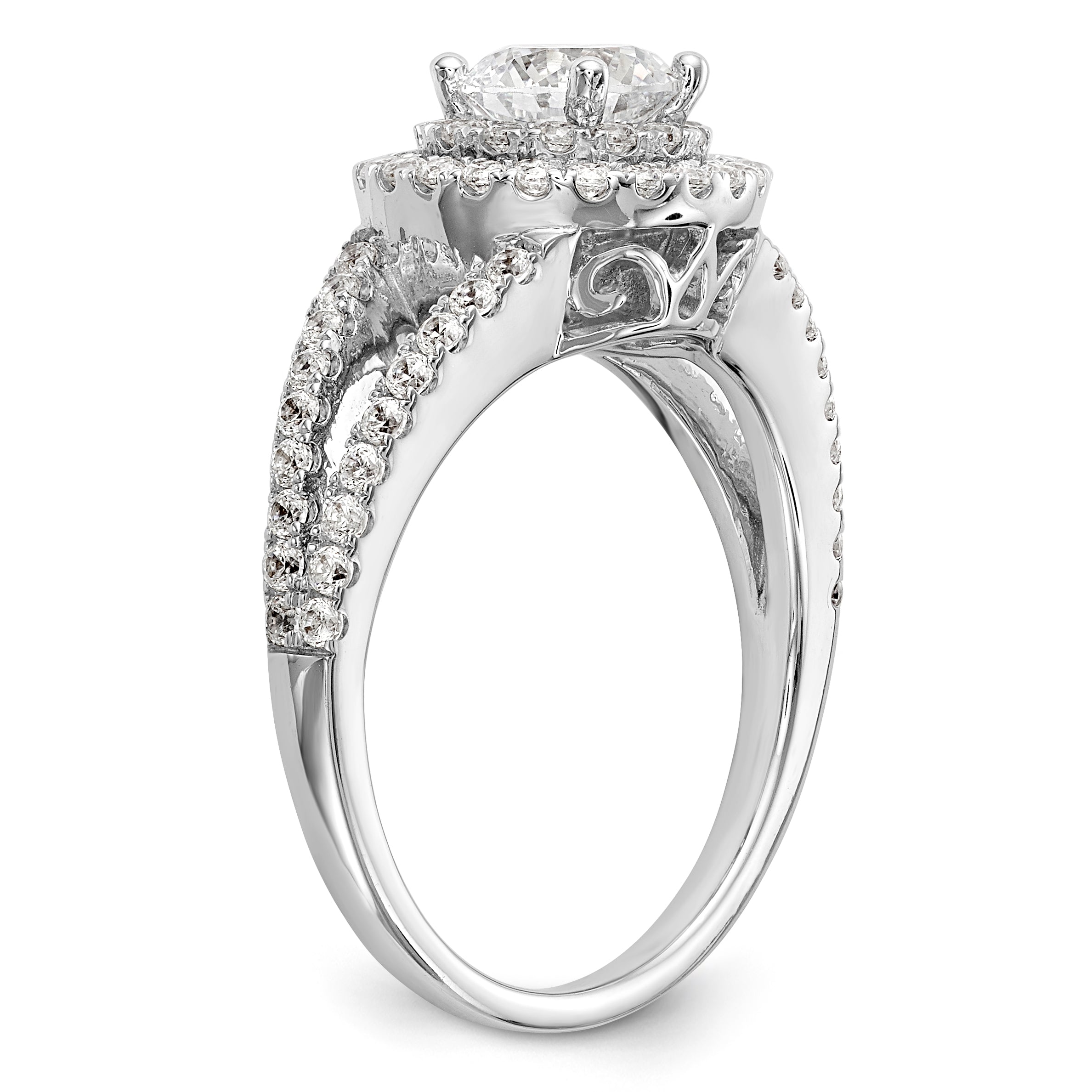 14KW Round Simulated Diamond Double Halo Engagement Ring