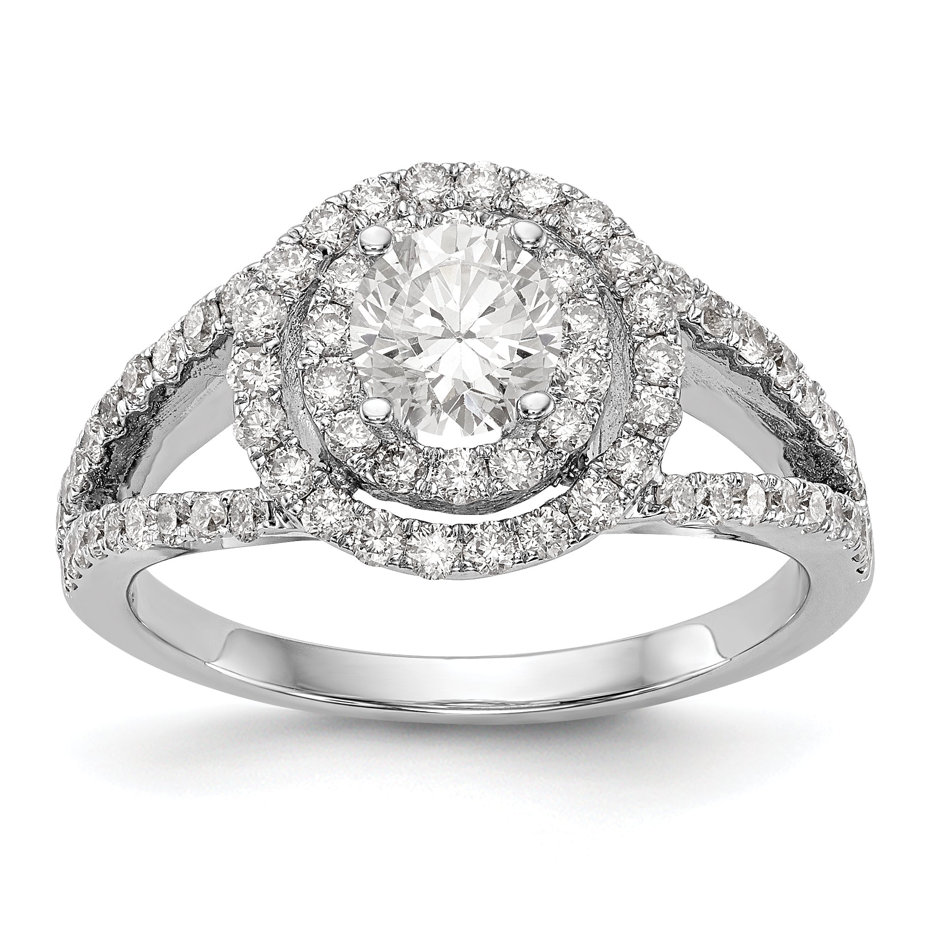 14KW Round Simulated Diamond Double Halo Engagement Ring