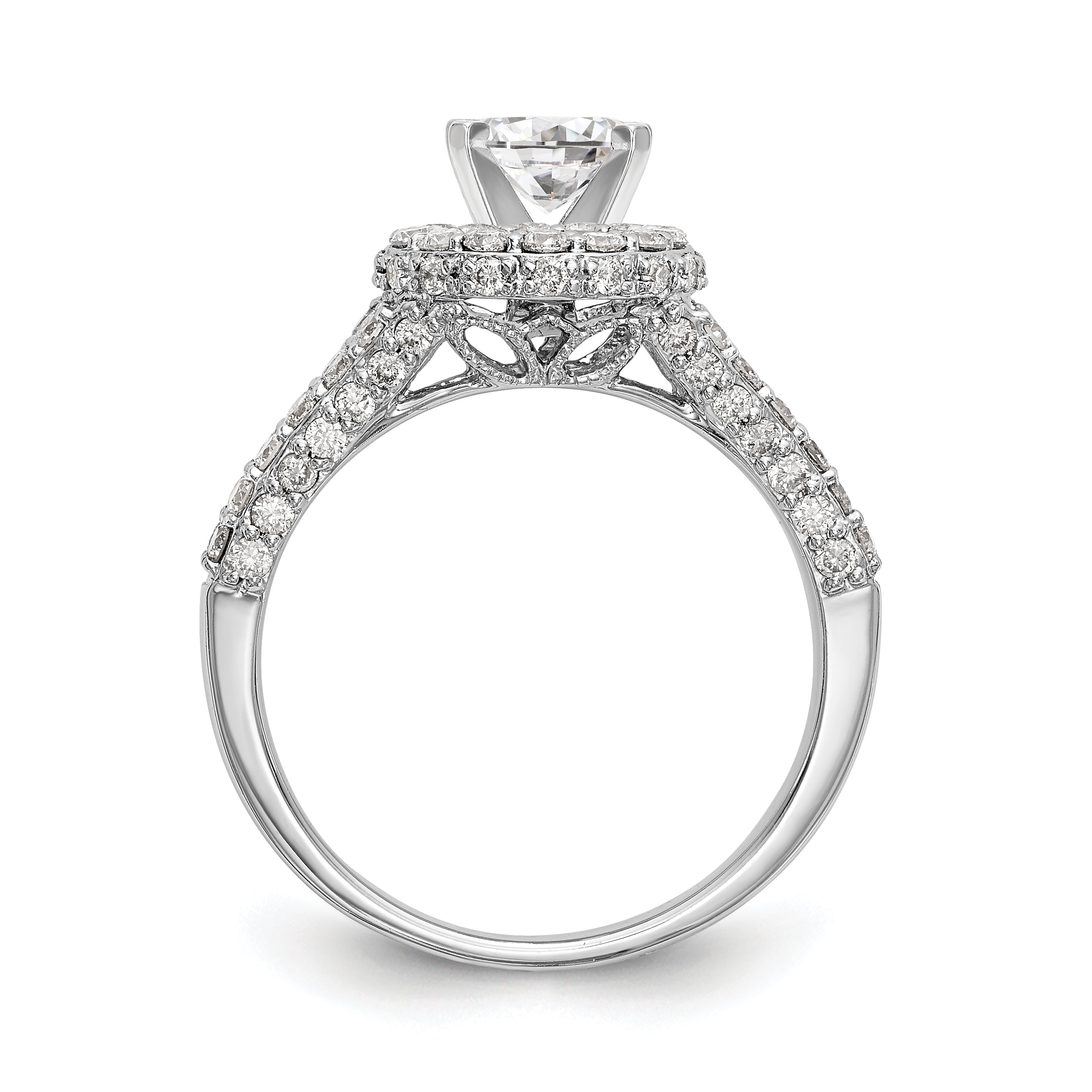 14KW Peg Set Simulated Diamond Round Halo Engagement Ring