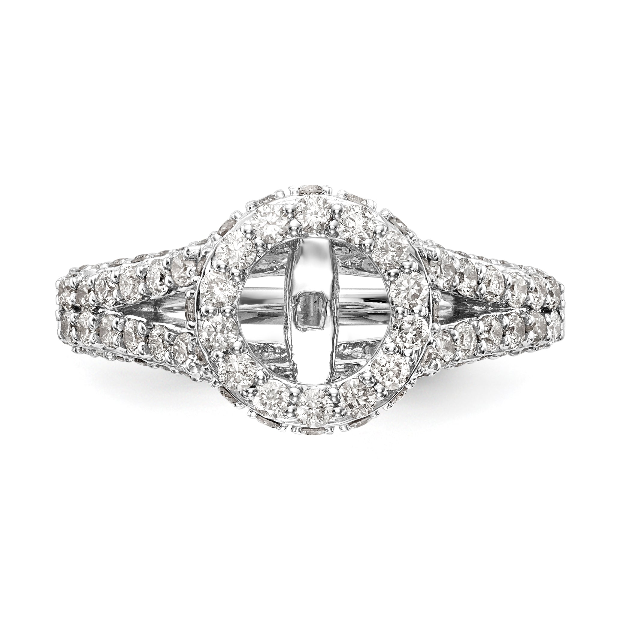 14KW Peg Set Simulated Diamond Round Halo Engagement Ring