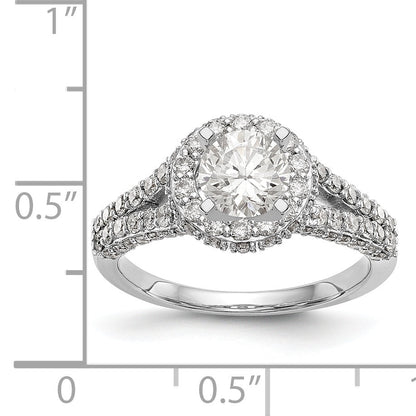 14KW Peg Set Simulated Diamond Round Halo Engagement Ring