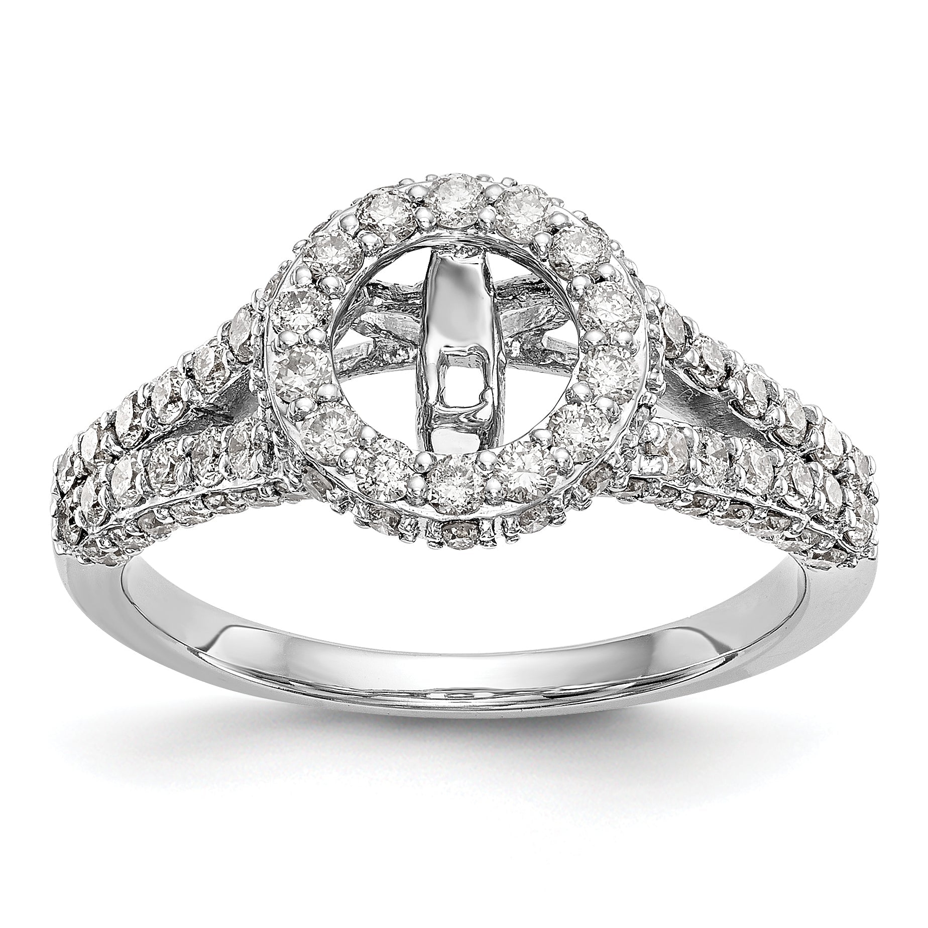 14KW Peg Set Simulated Diamond Round Halo Engagement Ring
