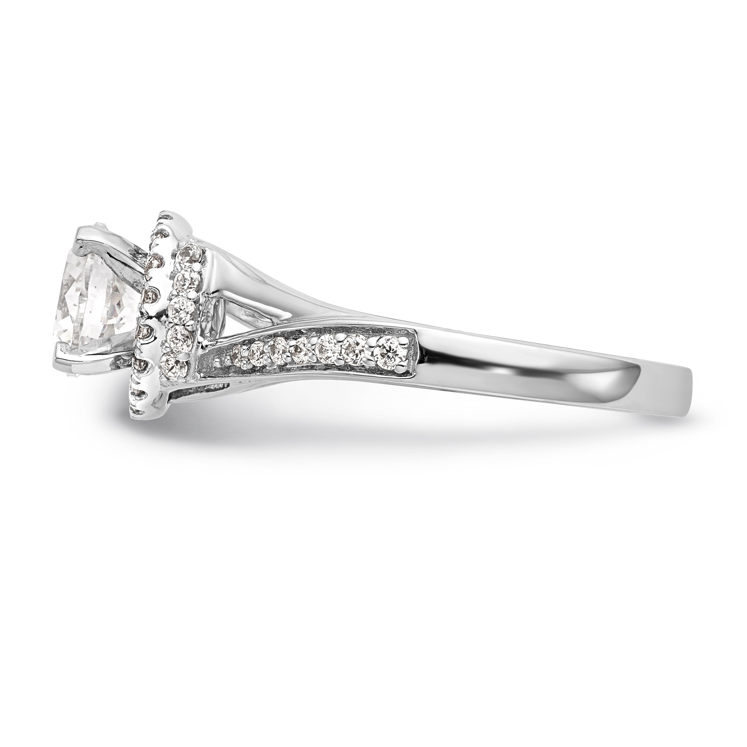 14K White Gold Round Simulated Diamond Halo Engagement Ring