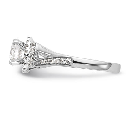 14K White Gold Round Simulated Diamond Halo Engagement Ring