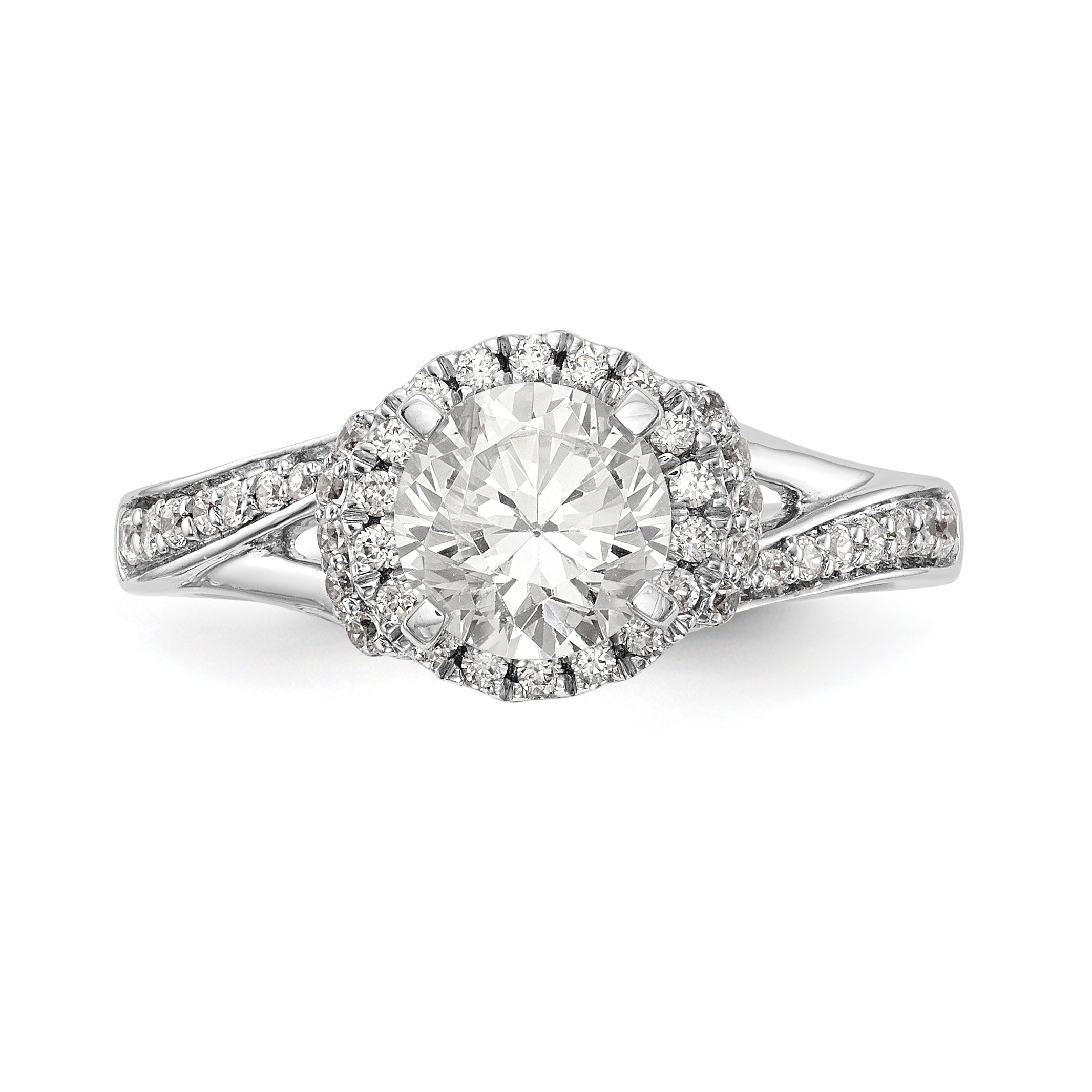 14K White Gold Round Simulated Diamond Halo Engagement Ring