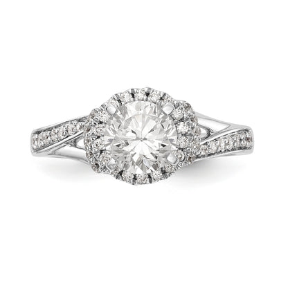 14K White Gold Round Simulated Diamond Halo Engagement Ring