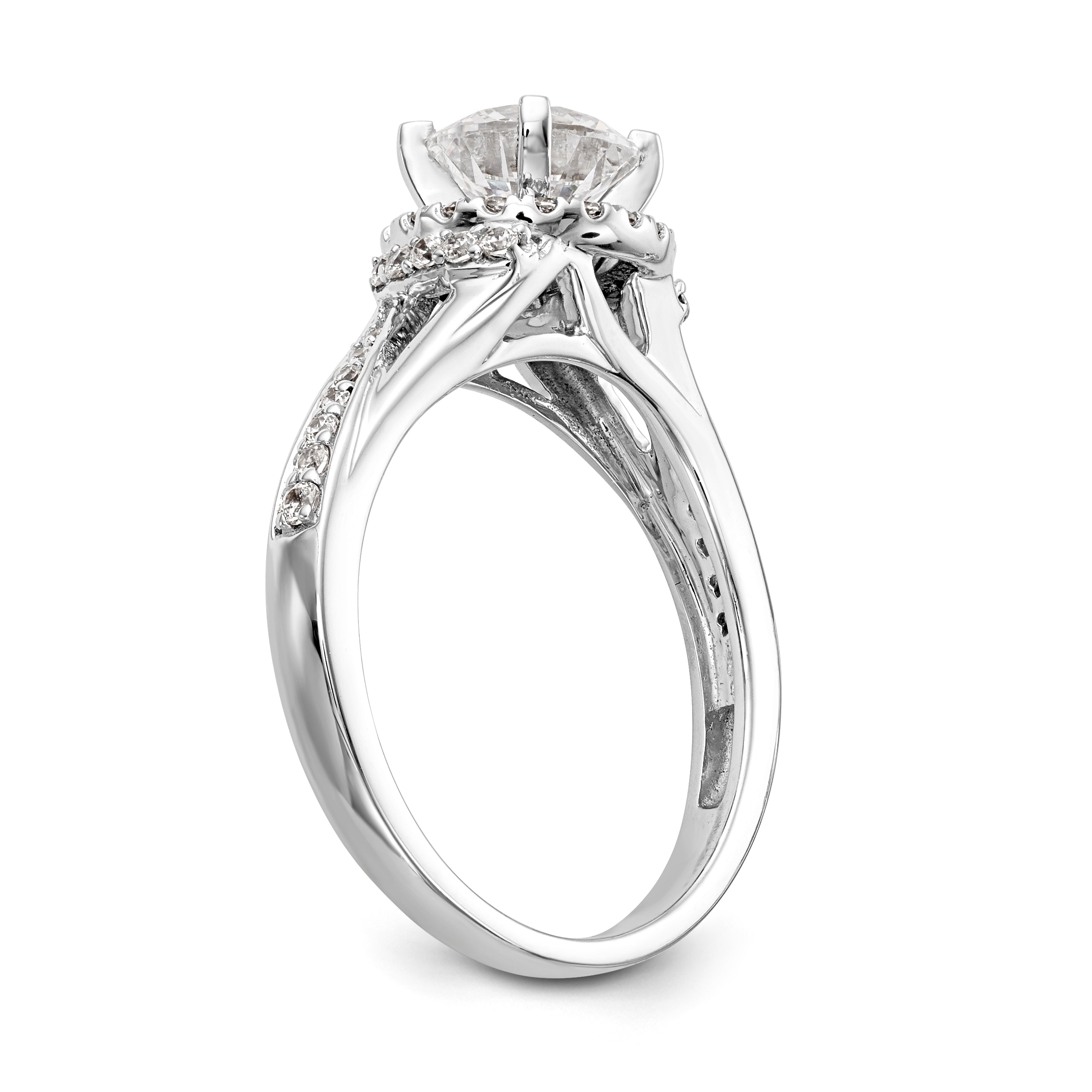 14K White Gold Round Simulated Diamond Halo Engagement Ring