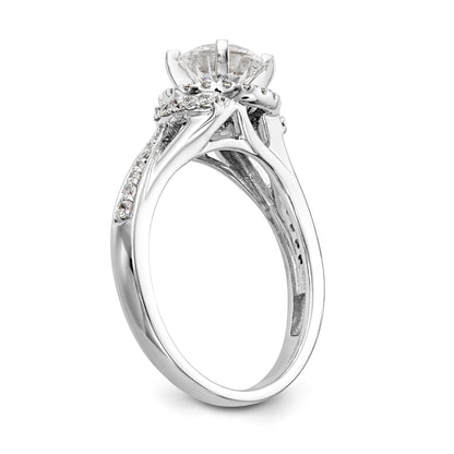 14K White Gold Round Simulated Diamond Halo Engagement Ring