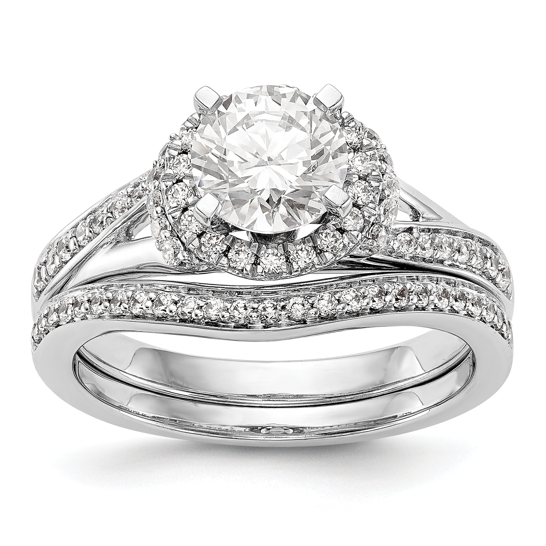 14K White Gold Round Simulated Diamond Halo Engagement Ring