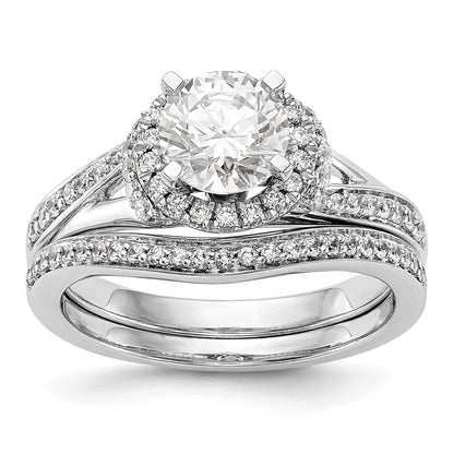 14K White Gold Round Simulated Diamond Halo Engagement Ring