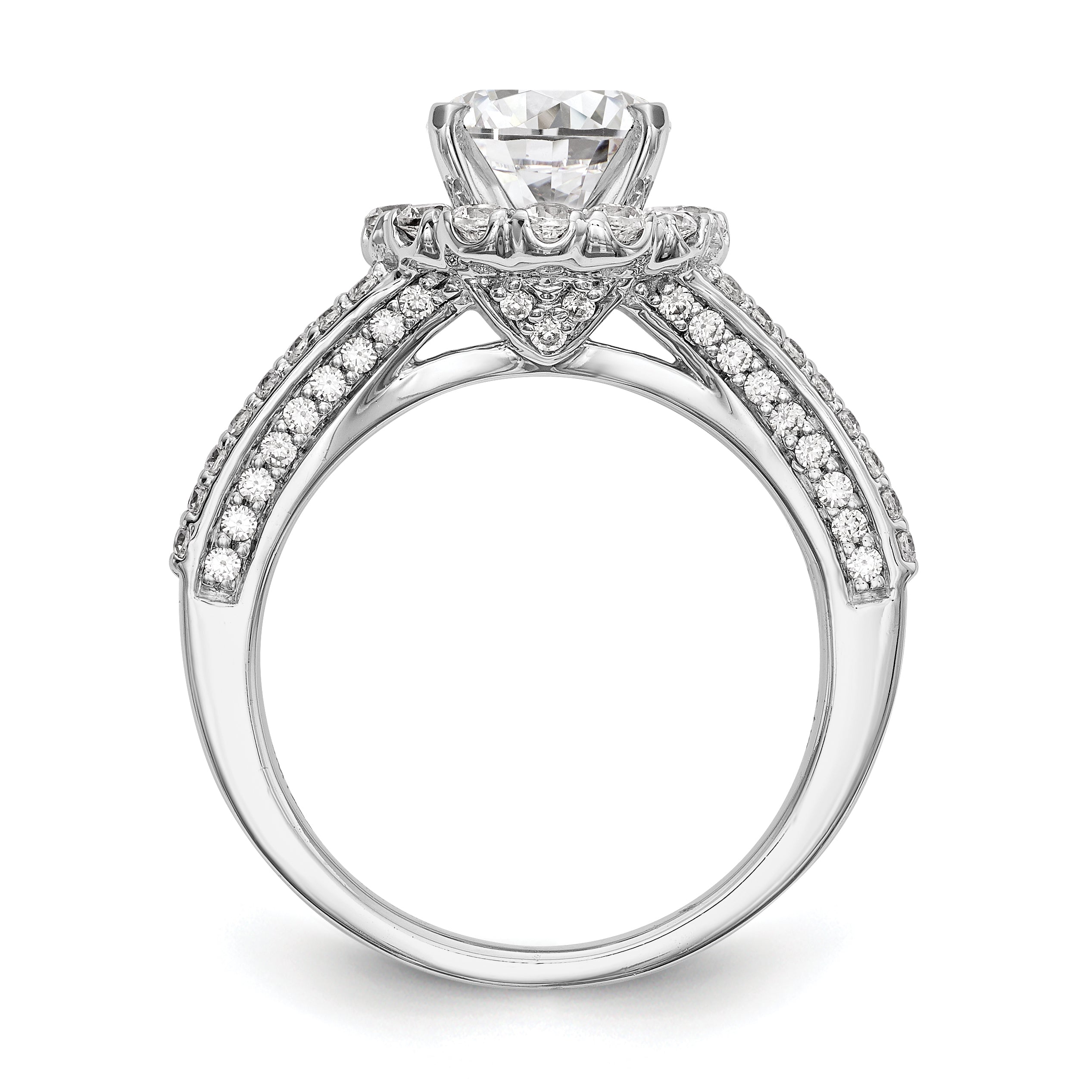 14K White Gold Round Simulated Diamond Halo Engagement Ring