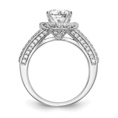 14K White Gold Round Simulated Diamond Halo Engagement Ring