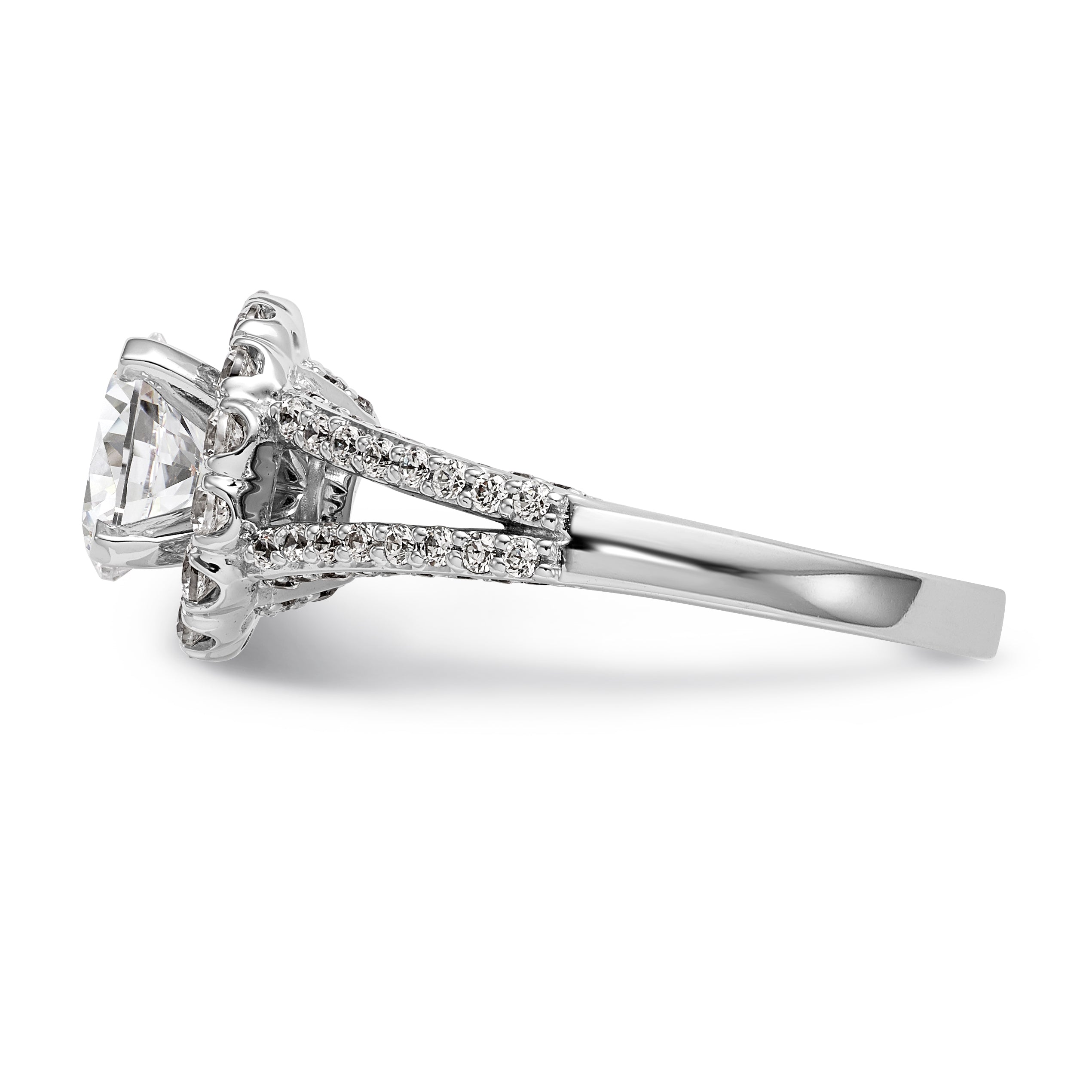 14K White Gold Round Simulated Diamond Halo Engagement Ring