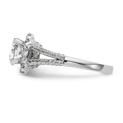 14K White Gold Round Simulated Diamond Halo Engagement Ring