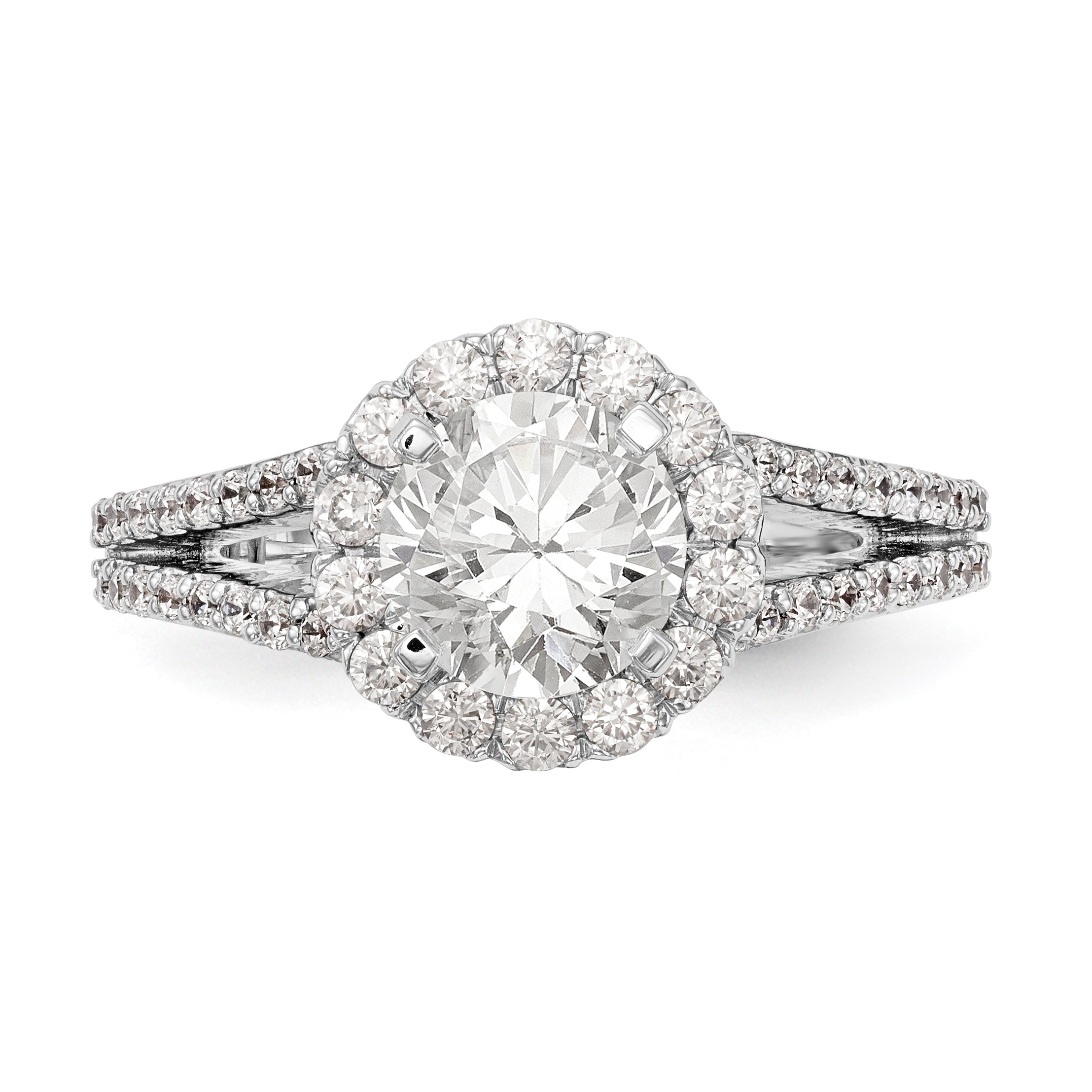 14K White Gold Round Simulated Diamond Halo Engagement Ring