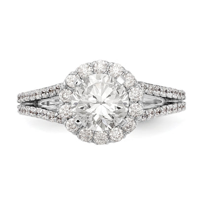14K White Gold Round Simulated Diamond Halo Engagement Ring