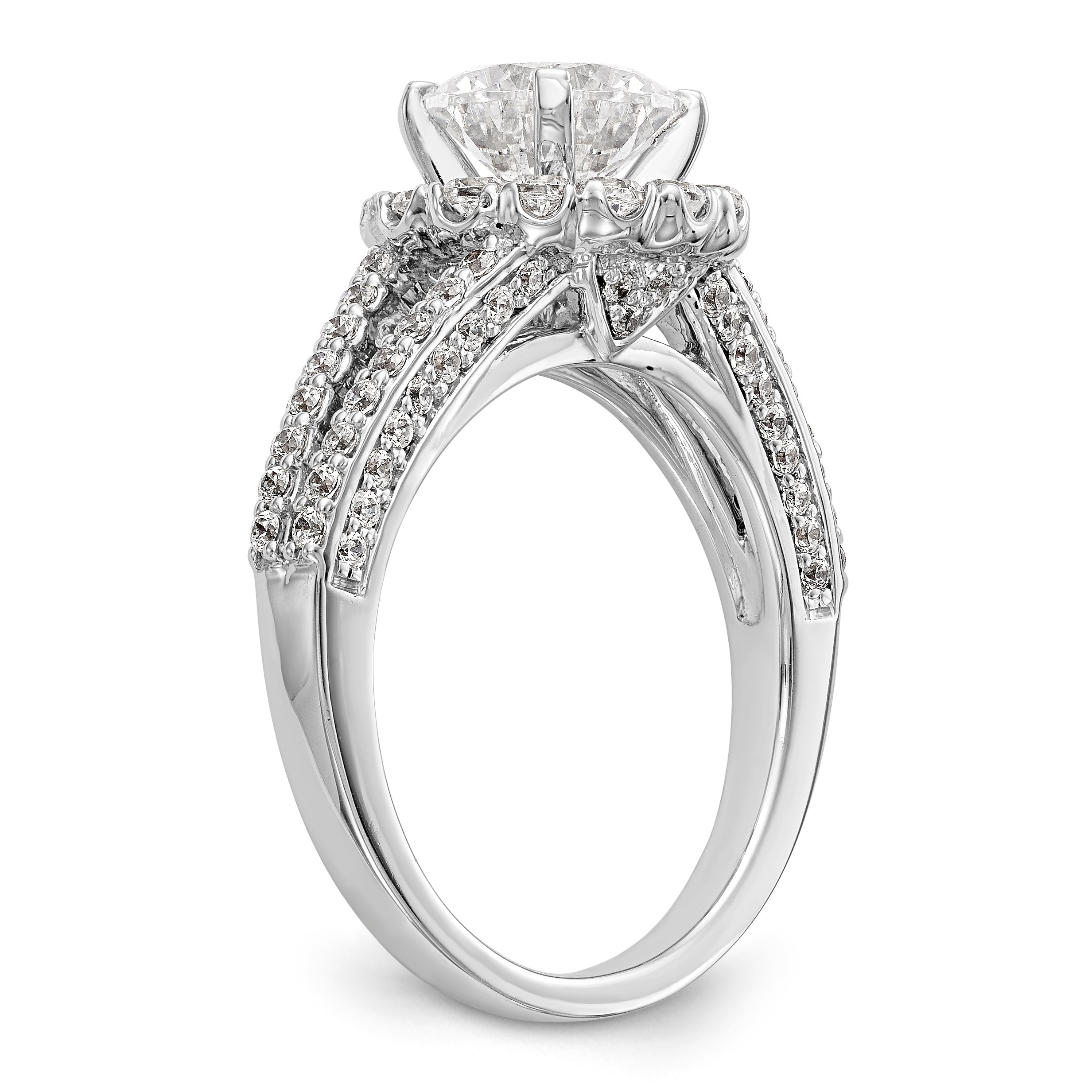 14K White Gold Round Simulated Diamond Halo Engagement Ring