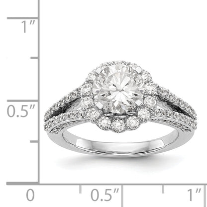 14K White Gold Round Simulated Diamond Halo Engagement Ring