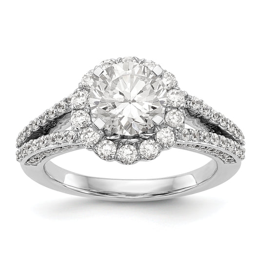 14K White Gold Round Simulated Diamond Halo Engagement Ring