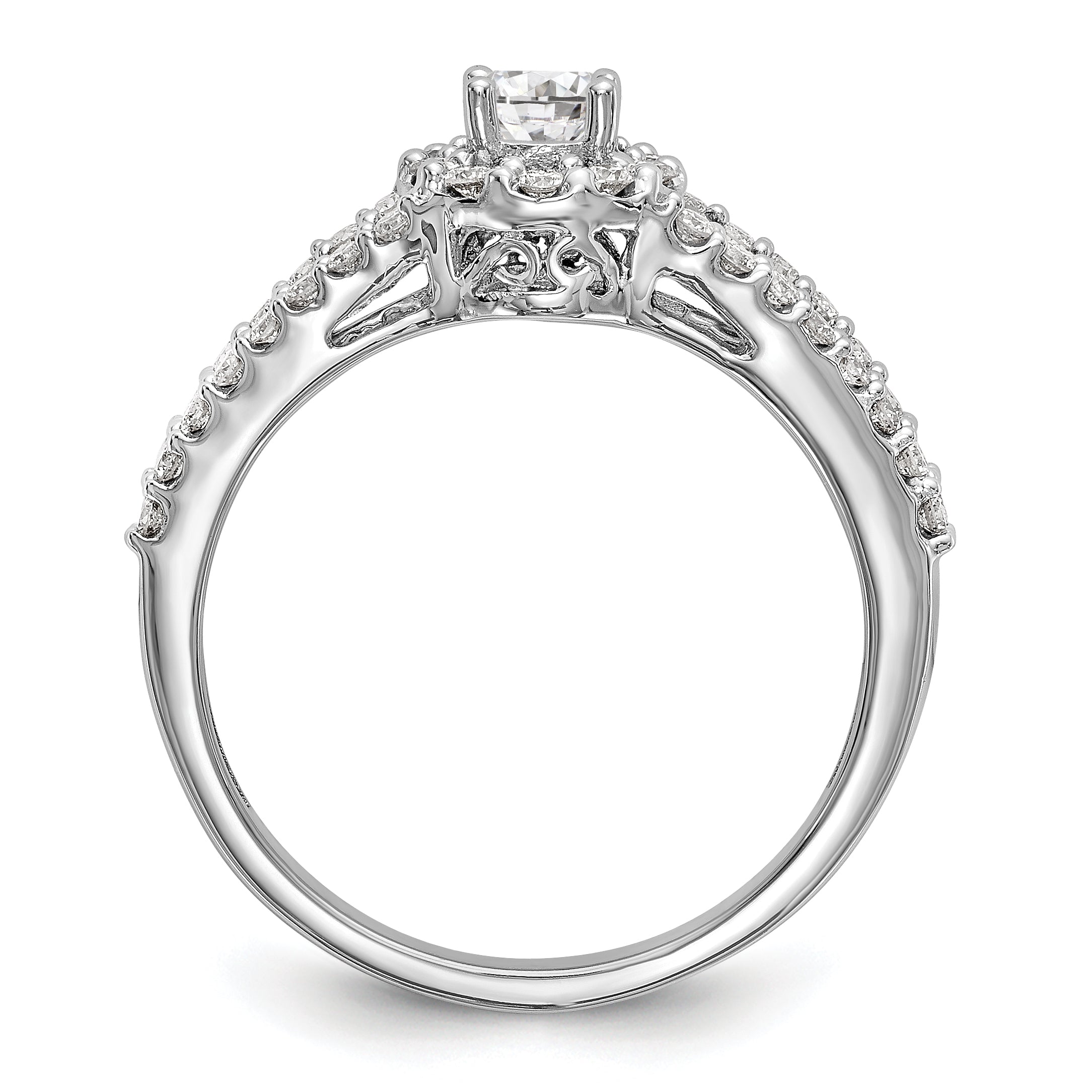 14K White Gold Round Simulated Diamond Halo Engagement Ring
