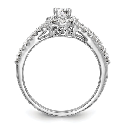 14K White Gold Round Simulated Diamond Halo Engagement Ring