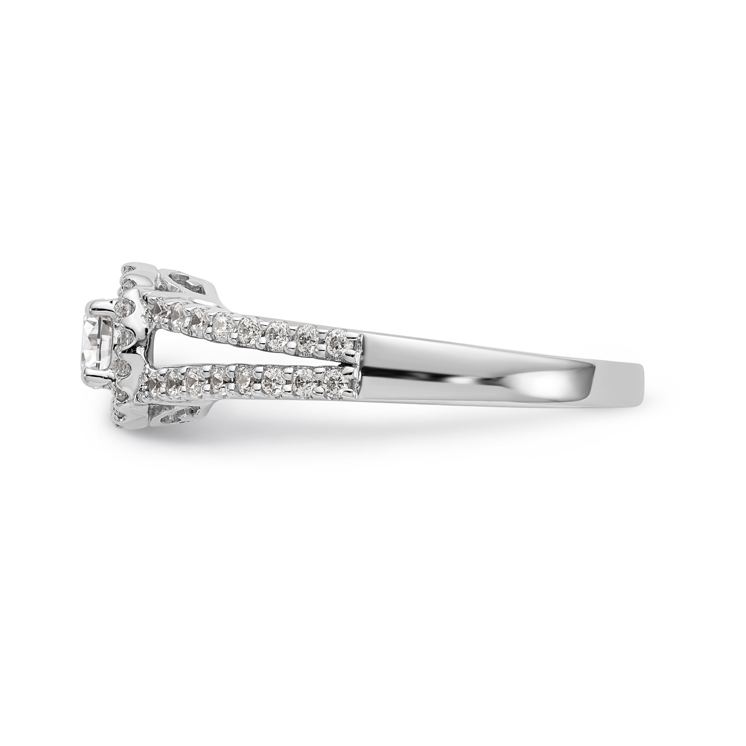14K White Gold Round Simulated Diamond Halo Engagement Ring